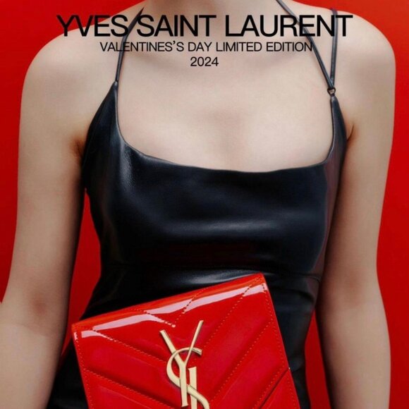 YSL Yves Saint Laurent Red Chevron Quilted Clutch Limited Edition - Picture 1 of 16